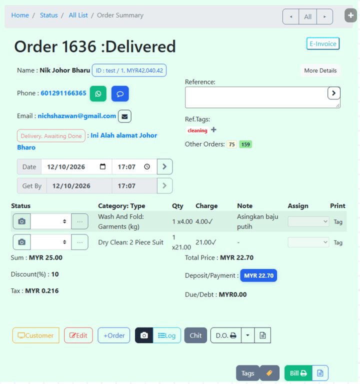 Delivered — no status buttons at all. The order is closed.