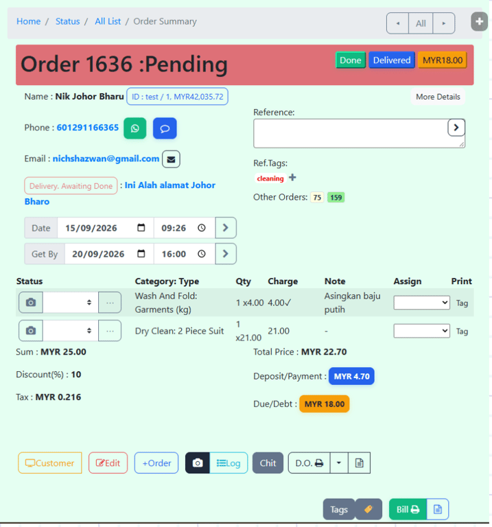 Pending — red band. Optional status, used only when an order cannot proceed. Only Done and Delivered remain.
