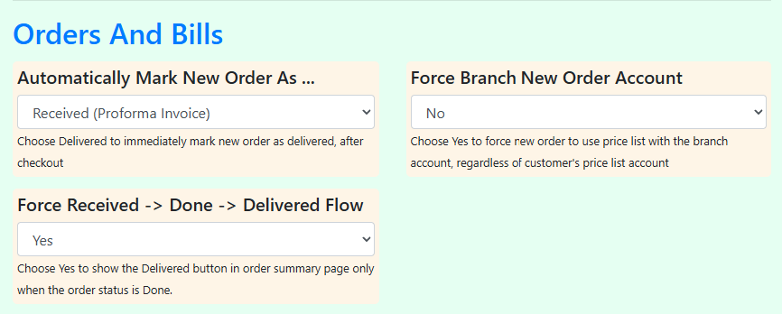 Where the two settings live. The values shown here are only an example — the real values depend on each shop&rsquo;s own setup.