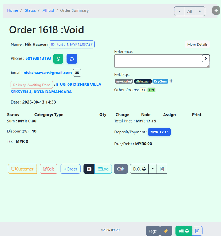 A Void bill — the status buttons are gone, but the bill survives as a record and can still be opened for reference.
