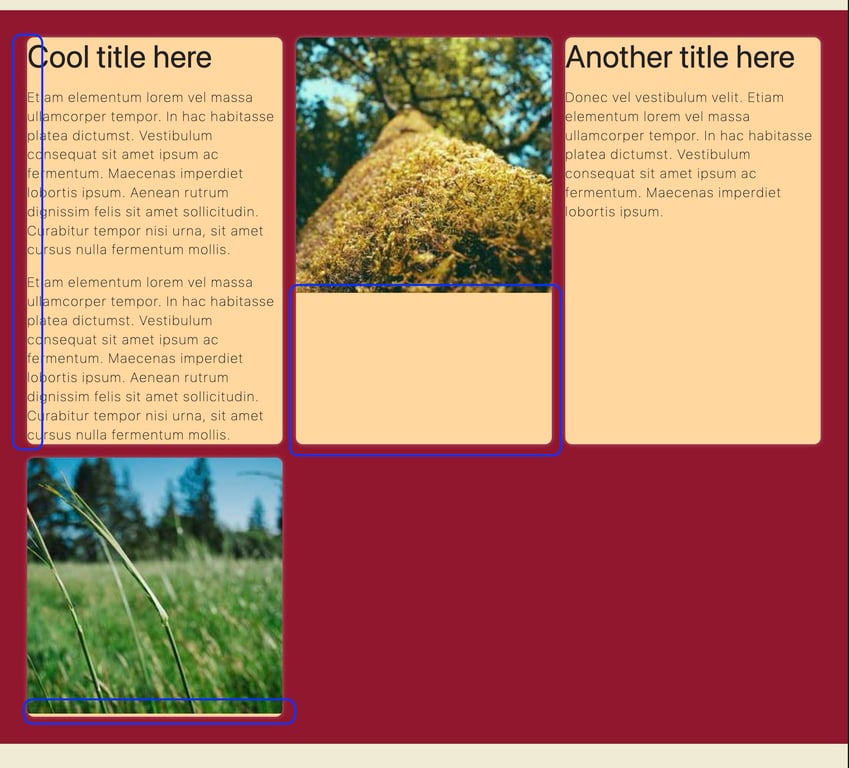 Screenshot of four columns layout showing empty spaces, missing paddings