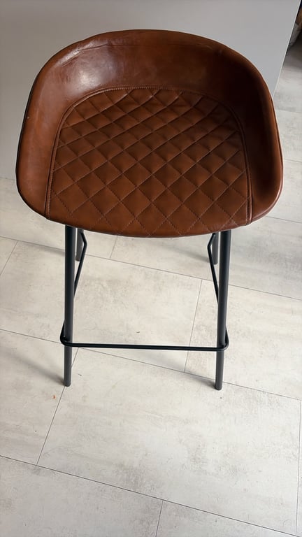 Pair of Quilted Brown Faux Leather Bar Stools with Metal Legs