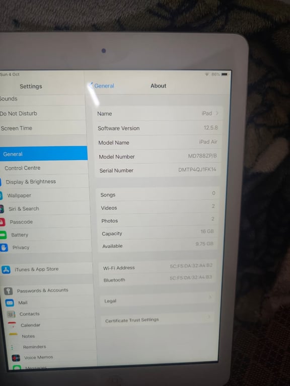 Apple iPad Air (1st Gen) Wi-Fi 16GB Silver