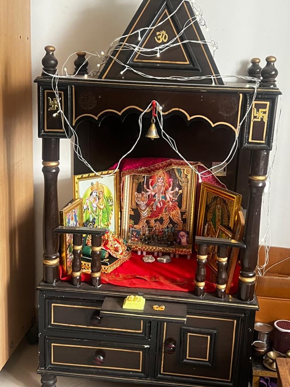 Wooden Pooja Mandir Cabinet with Storage Drawers
