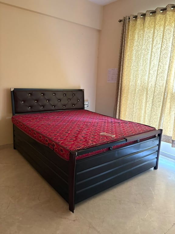 Metal Queen Size Double Bed with Box Storage and Tufted Headboard