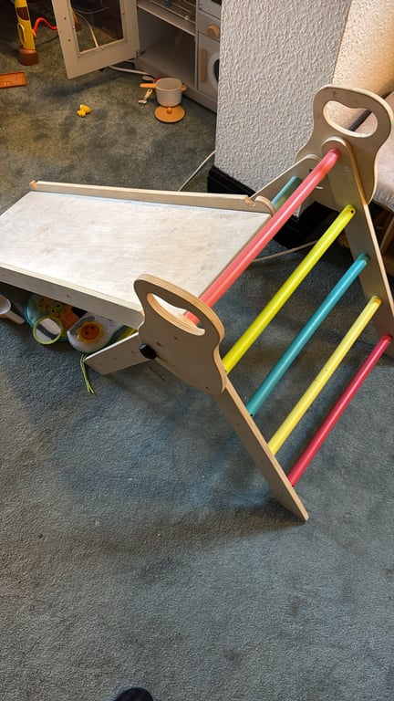 Wooden Pikler Triangle Climbing Frame with Slide Ramp