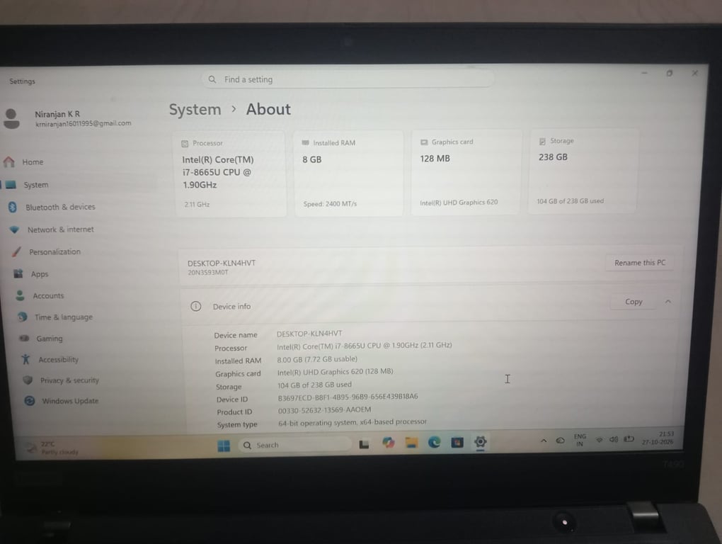 Lenovo ThinkPad T490 14-inch Touchscreen Intel Core i7-8665U 8GB/256GB SSD, photo 2