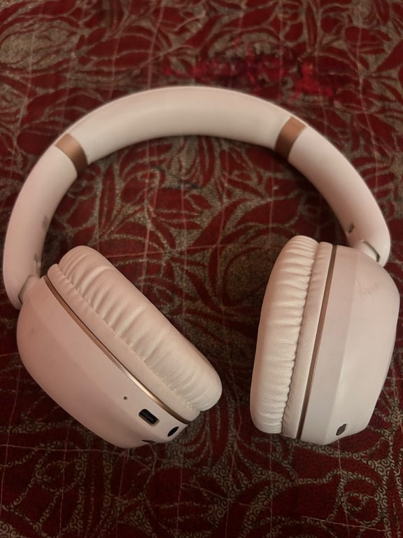 Wireless Over-Ear Bluetooth Headphones, White/Pink with Rose Gold Trim, USB-C, 3.5mm Jack