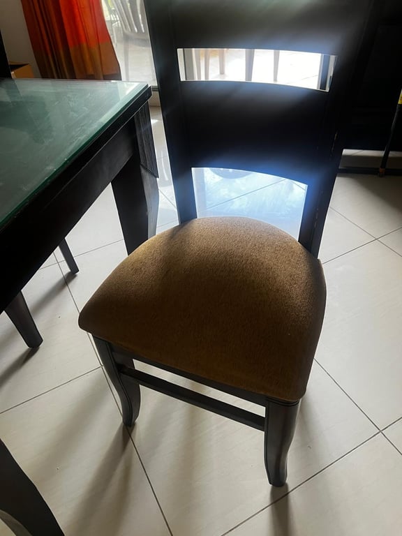 6-Seater Glass Top Wooden Dining Table Set with Cushioned Chairs, photo 3