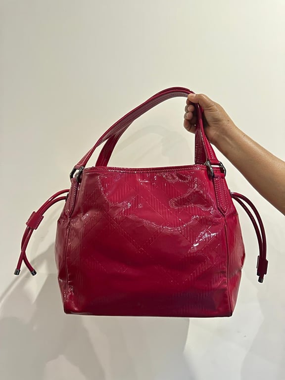 Burberry Bilmore Check Embossed Patent Leather Tote Bag
