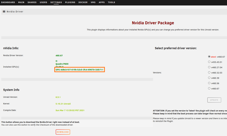 Nvidia Driver Plugin Page