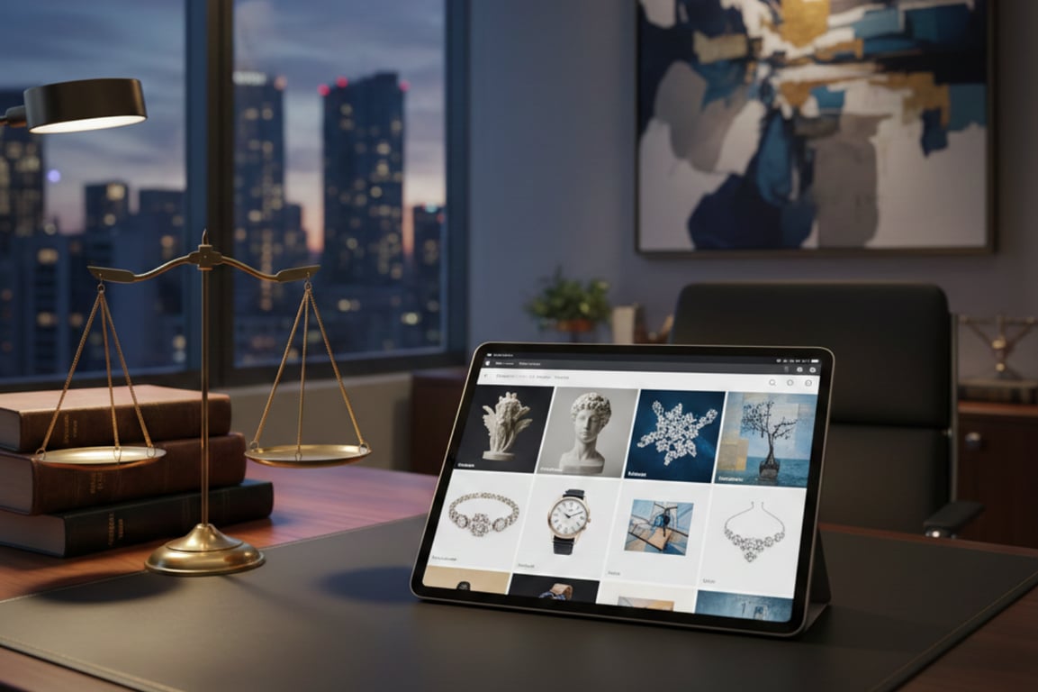 A collector's study with art and antiques in warm natural light