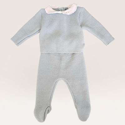Knitted Two-Piece Footed Outfit with Collar 3m