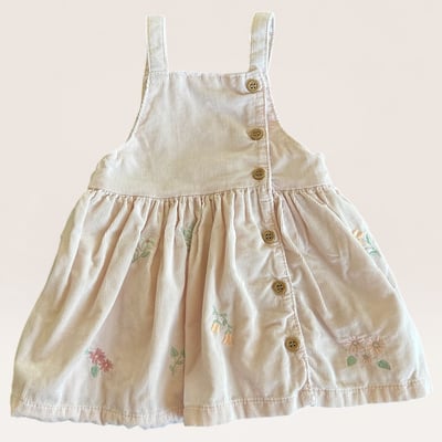Pink Corduroy Pinafore Dress with Floral Embroidery