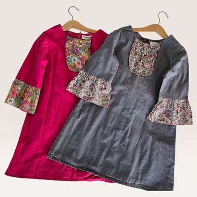 2 Girls' Dresses with Floral Trim - Size 8