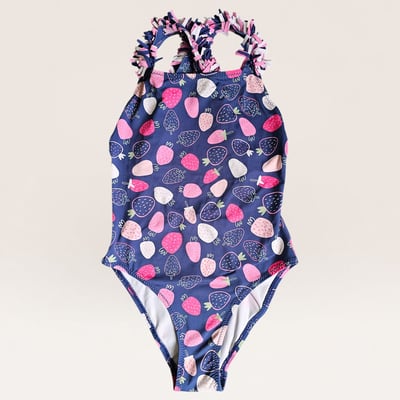 Strawberry Print One-Piece Swimsuit with Ruffle Straps