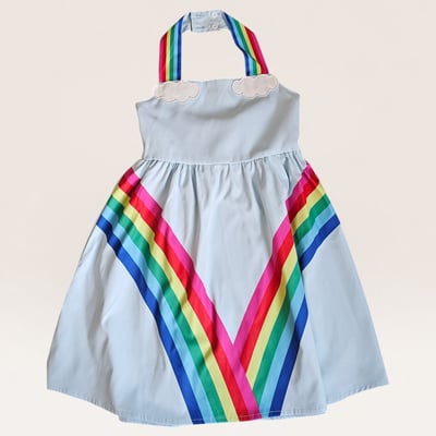 Rainbow Halter Dress with Cloud Appliqué