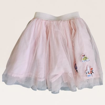 Pink Tulle Skirt with Embroidered Animal Patches -110 cm