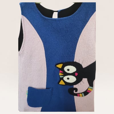 100% Wool Sundress with Cat Patch & Pocket