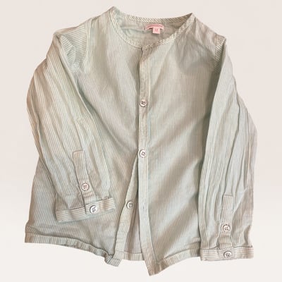 Striped Collarless Button-Down Shirt
