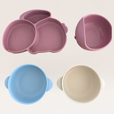 Silicone Suction Divided Plate, Bowls & Cup Set