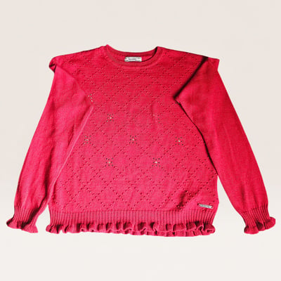 Red Knit Sweater with Embellished Detail