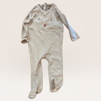 Footed Sleepsuit with Cat Face Design
