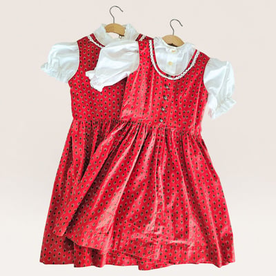 Traditional Red Floral Dress with white blouse - set of 2