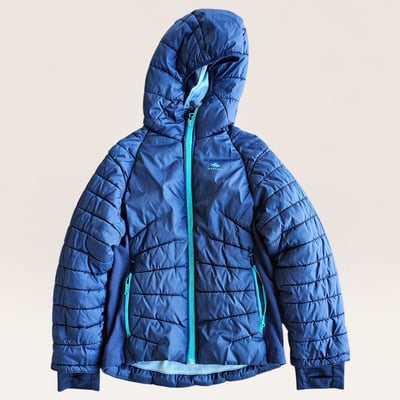 Quechua Hooded Puffer Jacket with Turquoise Trim 8-9 yo