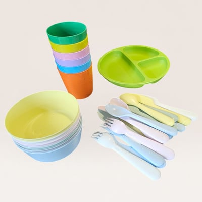 Colorful Kids' Dinnerware Set with Plates, Bowls, Cups, and Utensils