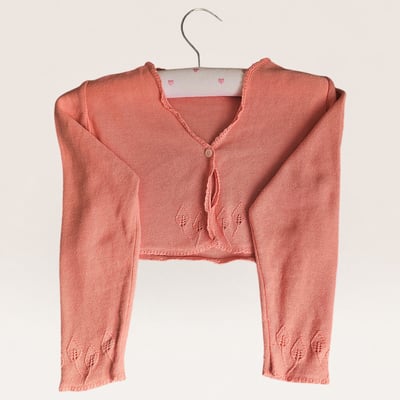 Coral Knit Cropped Cardigan with Embroidered - 5 year old Details