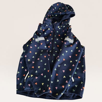 Navy Hooded Jacket with Colorful Hearts