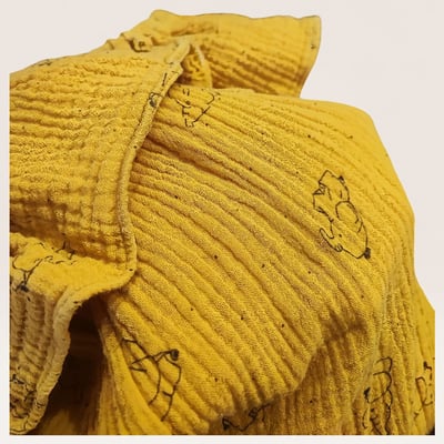 Mustard Yellow Textured Cotton Jumpsuit with Animal Print