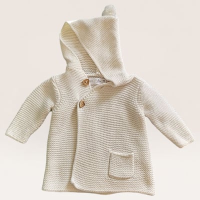 Knit Hooded Cardigan with Pom-Pom, 0-1 Month