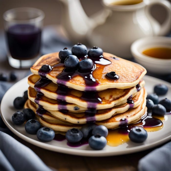 Fluffy Blueberry Pancakes with Maple Syrup