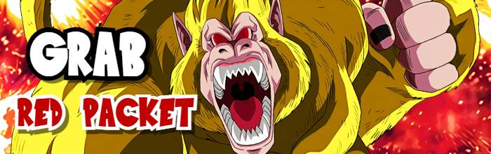 Cartoon monkey with fiery background and text 'GRAB RED PACKET'