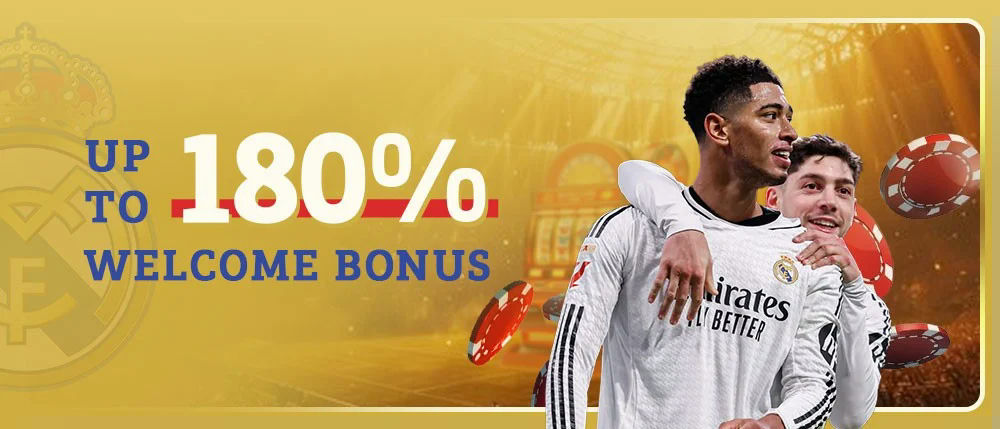 Realmadrid888 Banner Welcome bonus up to 180%.