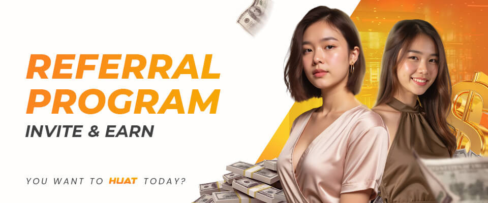 Referral Program invite and earn promotion with two women and stacks of money.