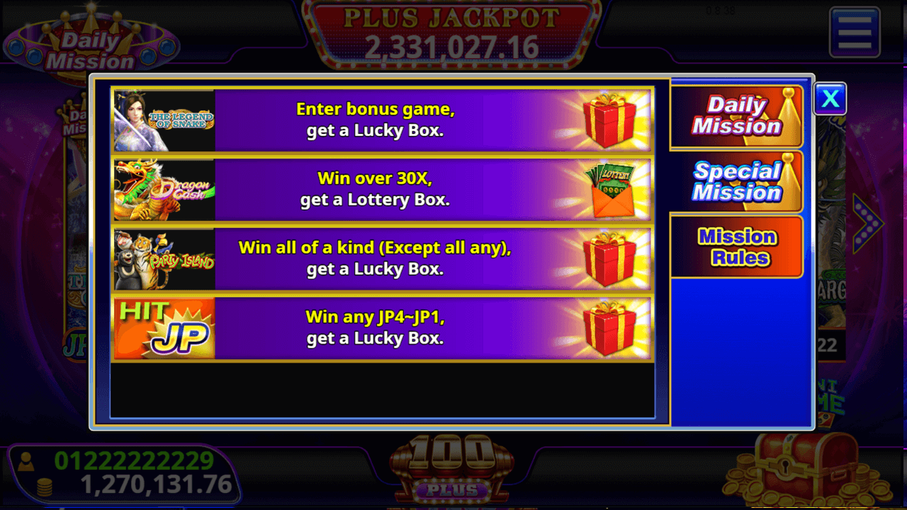 100plus Casino Banner Win Lucky Box today!
