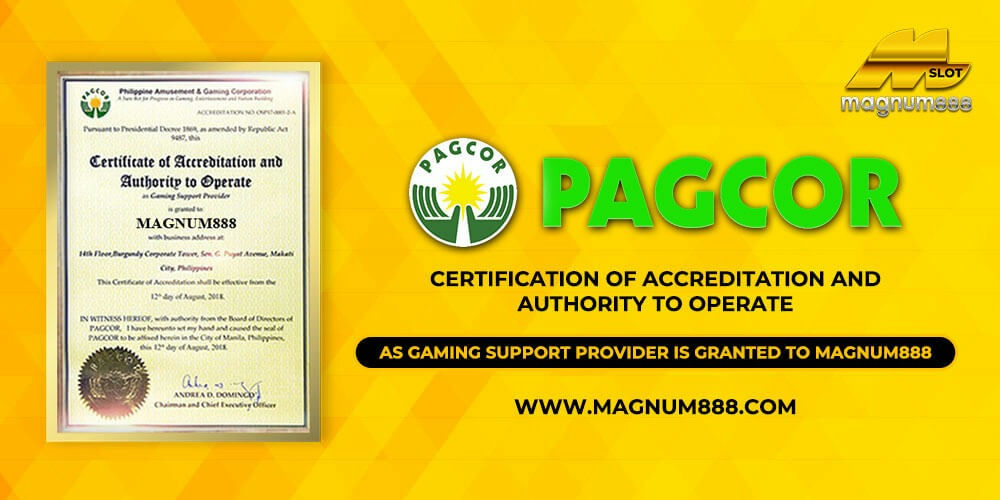 Magnum888 Banner PAGCOR certification for MAGNUM888.