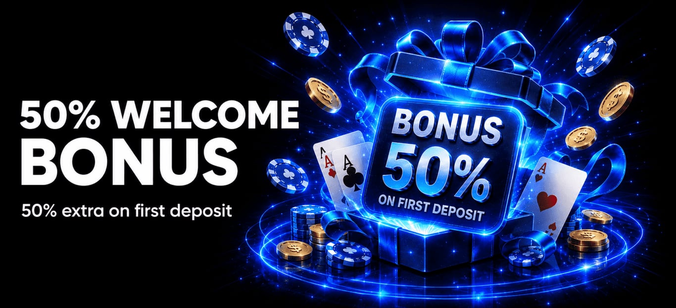 50% welcome bonus on deposits.