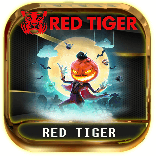 Red Tiger logo with Halloween pumpkin character and tiger emblem