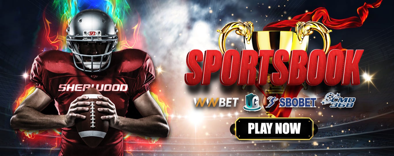 Football player in red jersey holding ball with 'SPORTSBOOK' text and betting logos