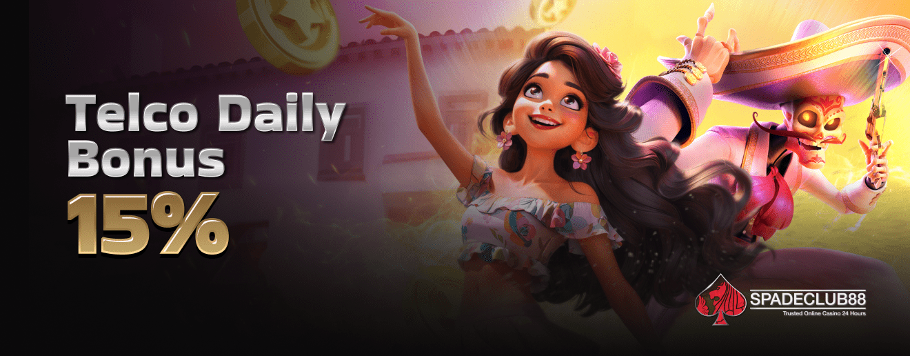 Telco Daily Bonus 15% with animated characters and coins