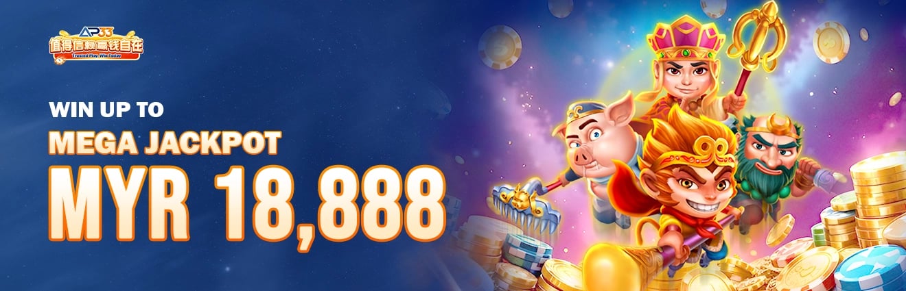 Win up to MYR 18,888 mega jackpot with animated characters and coins