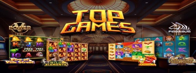 Lobby banner with 'TOP GAMES' text and slot game thumbnails