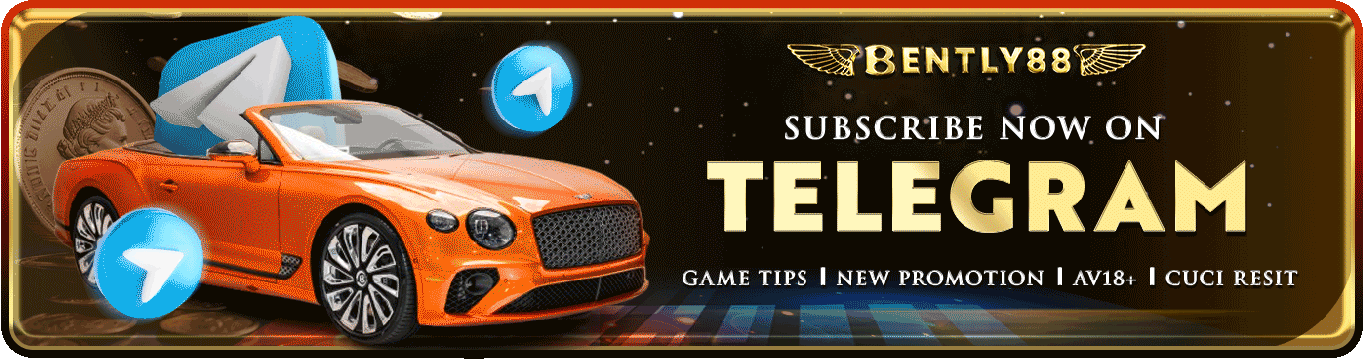 Banner promoting Telegram subscription with orange car and Bently88 logo