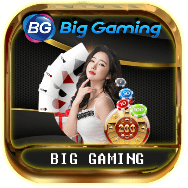 Big Gaming logo with woman, playing cards, and poker chips