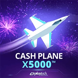 Promotional graphic for 'Cash Plane X5000' with a jet and fireworks.