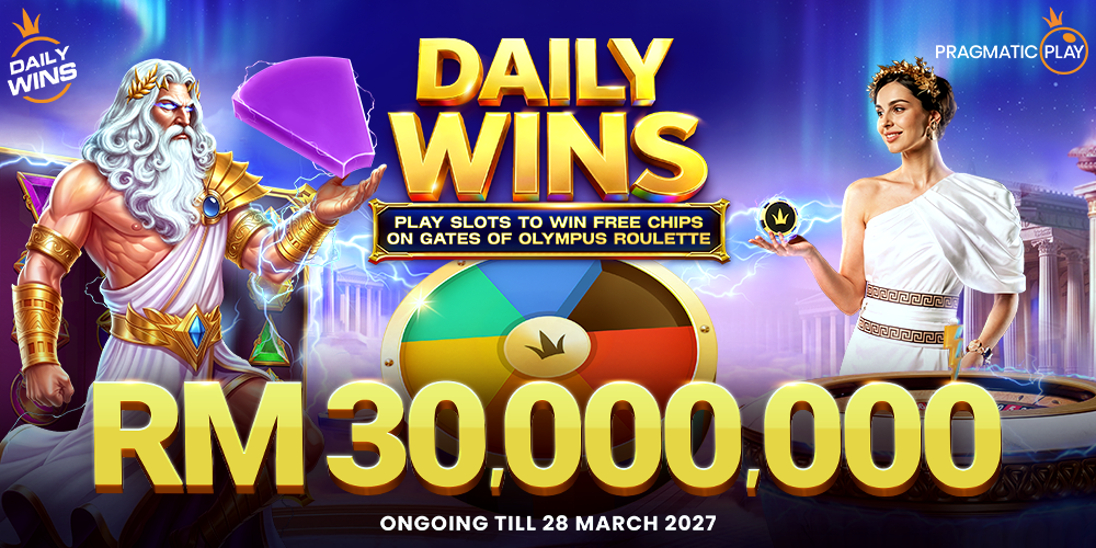 Daily Wins promotion offering RM 30,000,000 in free chips for Gates of Olympus Roulette.